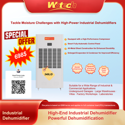 Beschränktes Sonderangebot für 240L/Tag Industrie-Entfeuchter für große Räume Geräuscharme kontinuierliche Entwässerung für Fabrik / Laborraum